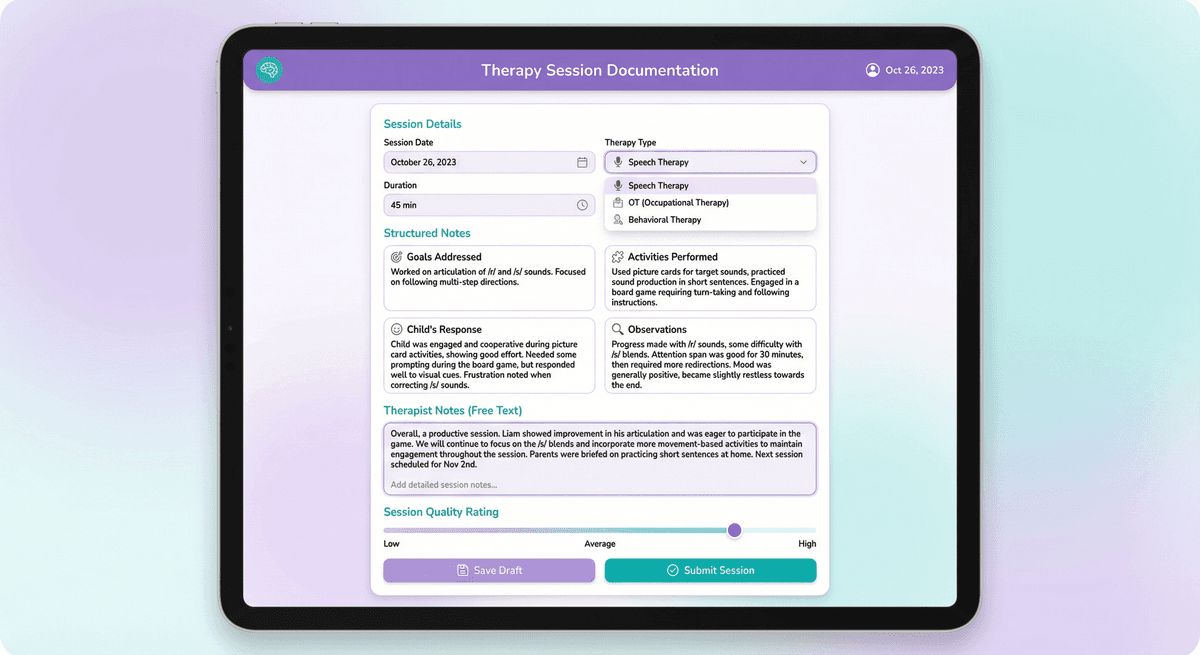 TherApp session tracking